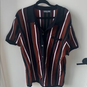 Paul Jones Men's Striped Casual Shirt - Black, Red, White, Brown